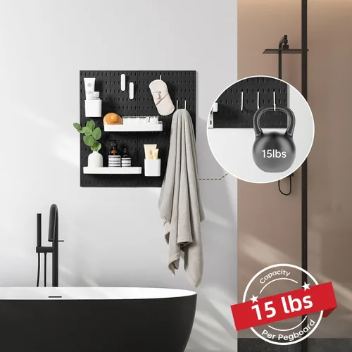 Miniatura 6 de VUSIGN Kit de organizador de pared combinado de tablero de clavijas, 4 piezas de tableros de clavijas y 17 accesorios modulares para colgar, kit