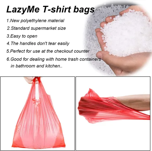 Miniatura 5 de LazyMe Bolsas para camisetas, bolsas de plástico con asas para comestibles y venta al por menor, Bolsas de plástico para negocio, 12x20 pulgadas