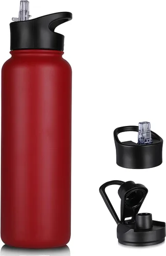 Miniatura 9 de Botella de agua aislada de 64 onzas con tapas de pajita y boquilla, jarra de agua de acero inoxidable de medio galón con mango de paracord, vacío