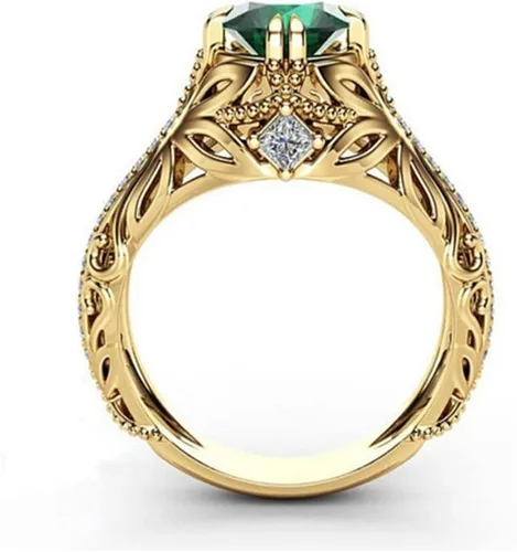 Miniatura 3 de Anillo de plata de ley 925 con circonita cúbica brillante chapado en oro de 14 quilates, anillo de diamantes de esmeralda para mujer, hallazgos