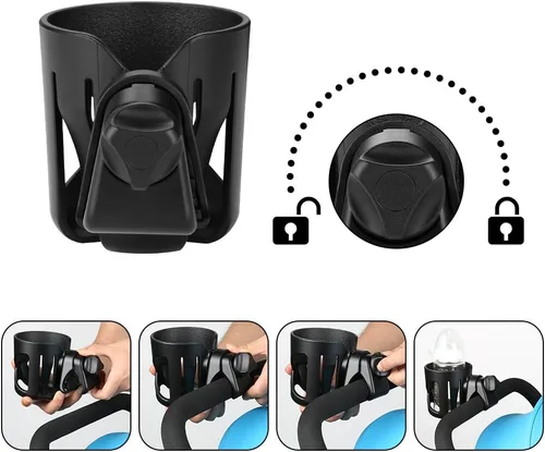 Miniatura 4 de Accmor Portavasos universal para cochecito, portavasos para silla de ruedas Walker, bicicleta giratoria de 360°, accesorios de fijación para Negro