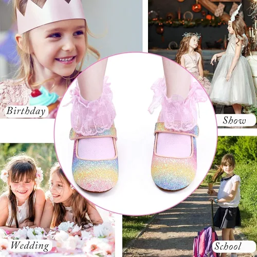 Miniatura 5 de ADAMUMU Zapatos de vestir para niñas, zapatos brillantes para niñas, zapatos de vestir para uniforme escolar de princesa Mary Jane, zapatos