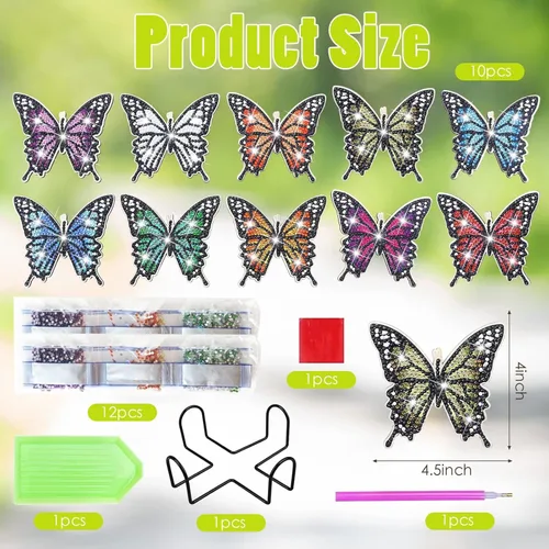 Miniatura 2 de Kit de 10 posavasos de pintura de diamantes de mariposa con soporte para principiantes, adultos y niños, suministros de arte de primavera para regalo