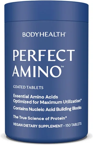 BodyHealth PerfectAmino (150 unidades) Tabletas fáciles de tragar, suplemento de aminoácidos esenciales con BCAA, proteína vegana para entrenamiento