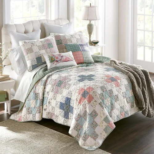 Miniatura 2 de Donna Sharp April Patch- Juego de edredón de algodón tamaño King, mide 110 x 90 pulgadas, incluye 1 edredón y 2 fundas de almohada King, lavable a