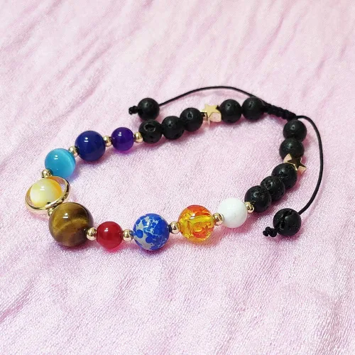 Miniatura 4 de Pulsera de cuentas de piedra para mujer, diseño de galaxia del universo de 8 planetas o 9 planetas en el sistema solar, pulseras de estrella