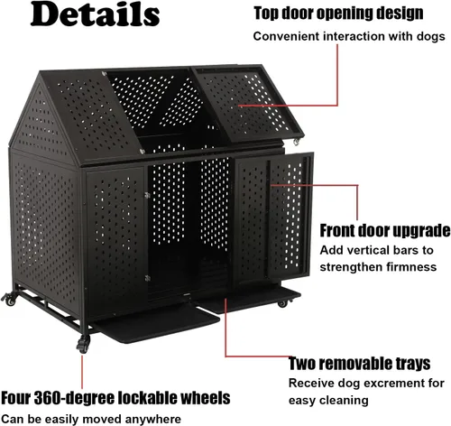 Miniatura 4 de Jaula indestructible para perros de 44 pulgadas, resistente y de alta ansiedad, a prueba de golpes, jaula de techo puntiaguda de metal para perros