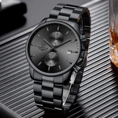 Miniatura 7 de GOLDEN HOUR Fashion Business - Relojes para hombre con cronógrafo, a prueba de agua, de acero inoxidable, reloj de cuarzo, con fecha automática