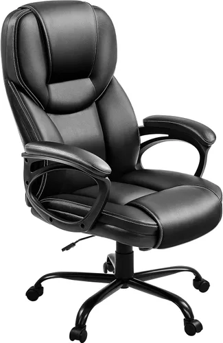 Yaheetech Silla de oficina ejecutiva con respaldo alto, silla ergonómica de piel sintética para reuniones, asiento grande, base de metal resistente,