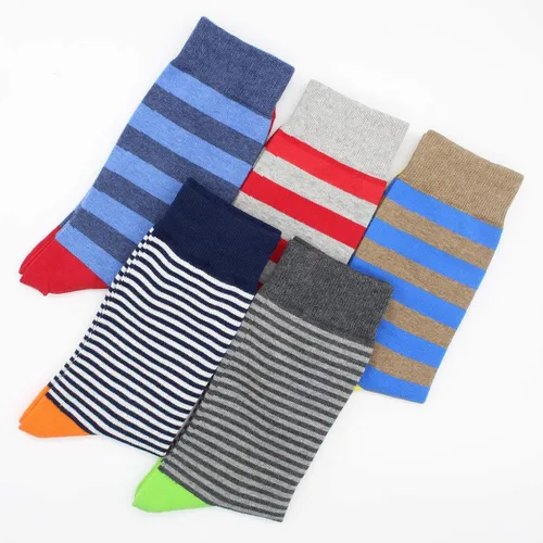 Miniatura 42 de TOEJYJ Calcetines de vestir divertidos para hombre, paquete de calcetines casuales divertidos, coloridos calcetines de algodón a rayas, talla 10-13