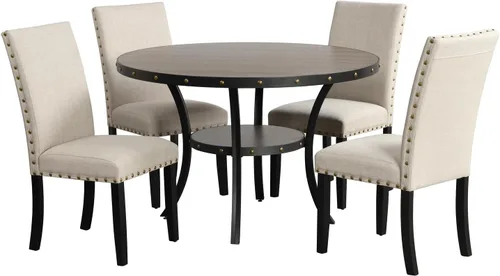 Miniatura 7 de New Classic Furniture Classic Furniture Crispin - Mesa de comedor redonda de madera maciza, 48 pulgadas, color gris