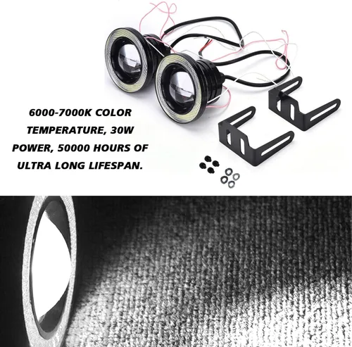Miniatura 2 de Faros antiniebla LED con anillo halo, ojos de ángel, luces diurnas DRL, lámparas de proyector súper brillantes con abertura COB redonda, 12V 10W