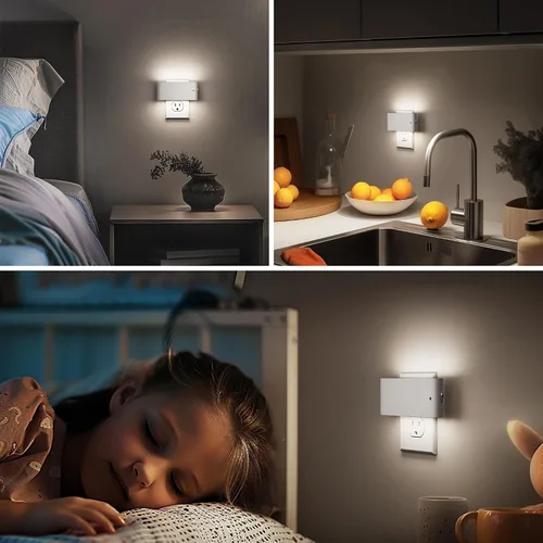 Miniatura 7 de Briignite Luces nocturnas enchufables a la pared, paquete de 2, luz nocturna LED con sensor de luz del atardecer al amanecer, luz nocturna regulable