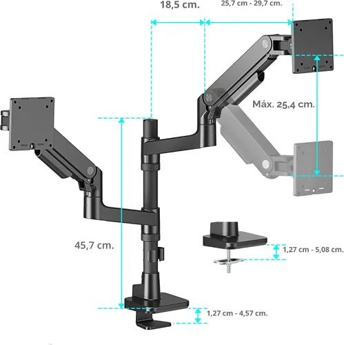 Miniatura 9 de ARES WING Soporte de escritorio con brazo de doble monitor para monitores ultraanchos de 17 a 49 pulgadas, soporte de monitor doble resistente
