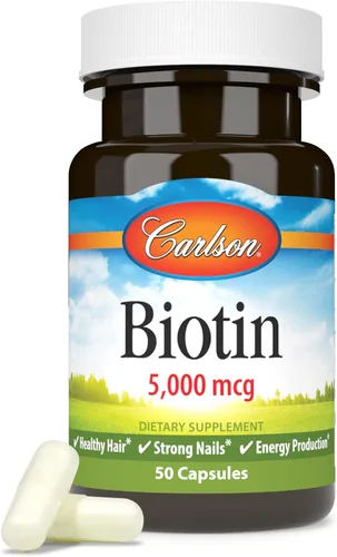 Miniatura 5 de Carlson - Biotina, 5000 mcg, cabello saludable, uñas fuertes y producción de energía, 50 cápsulas