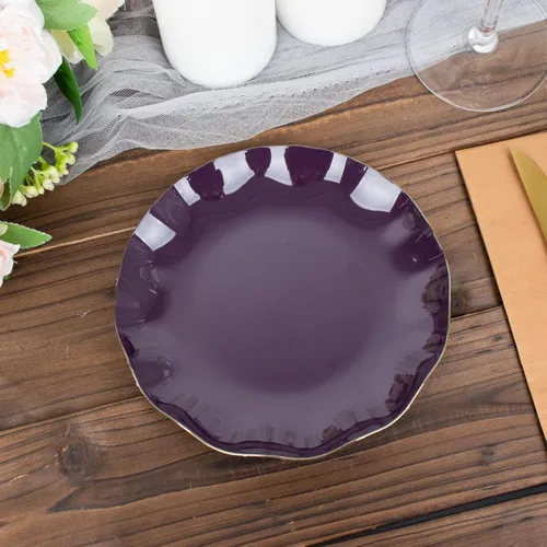 Miniatura 90 de Tableclothsfactory Paquete de 10 platos redondos de plástico negro de 6 pulgadas para ensalada de postre, platos desechables con borde ondulado