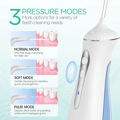 Miniatura 5 de Irrigador dental de agua para dientes inalámbrico, recargable eléctrico para limpieza de dientes y hilo dental, irrigador oral portátil 3 modos e