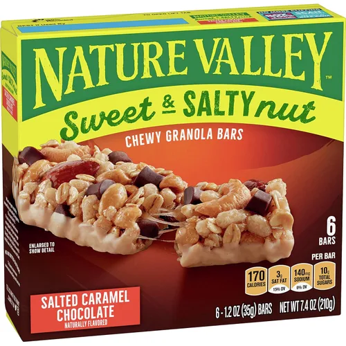 Miniatura 12 de Nature Valley Barras de granola de nueces dulces y saladas, chocolate oscuro cacahuate almendra, 6 barras, 7.2 oz