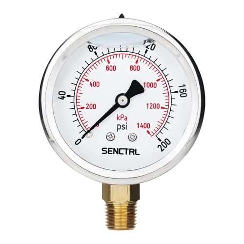 SENCTRL 0-200 Psi Presión de Líquido Llenó de Glicerina, Medidor de Presión con Esfera de 2.5 Pulgadas, Montaje Inferior de 1/4 Pulgada NPT, Caja de
