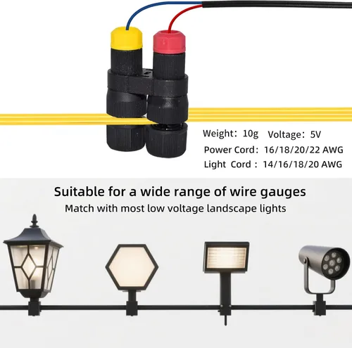 Miniatura 4 de 2 conectores de cable de bajo voltaje, conector de cable de alimentación para luz de paisaje al aire libre, calibre 12-18 para luces de camino