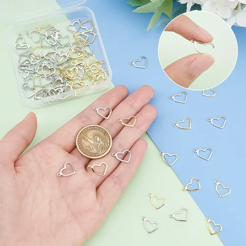 Miniatura 2 de UNICRAFTALE Heart Stainless Steel Charms Open Heart Floating Pendants Hollow Charms for DIY Jewelry Bracelets Necklace Making