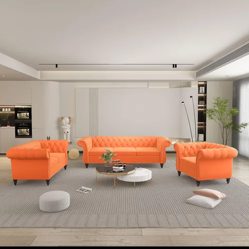 Miniatura 14 de QHITTY Juego de 2 piezas para sala de estar, Sofá Seccional Chesterfield Silla Contemporáneo Tapizado de Terciopelo Loveseat Juego de Sofás