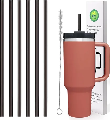 AIERSA - Pajita de repuesto de 12 pulgadas negra para tazas Stanley de 40/30 onzas, pajita reutilizable de plástico para el vaso Stanley Quencher