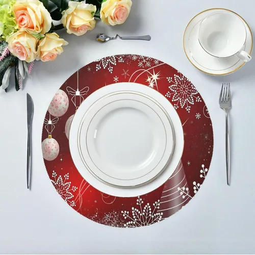 Miniatura 5 de ALAZA Manteles individuales redondos de Navidad rojos brillantes para mesa de comedor, 1 unidad, manteles individuales para decoración de mesa