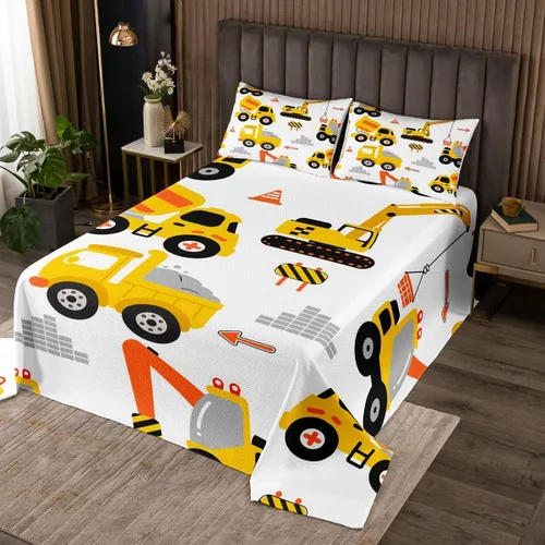 Feelyou Colcha acolchada de diseño de dibujos animados para niños, equipamiento para niños, camiones, juego de colcha transpirable, diseño de