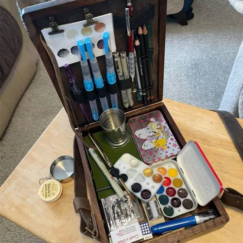 Miniatura 4 de Writers Messenger - Caja de madera multifuncional hecha a mano, bolsa de cartero, bolsa de herramientas portátil para artista, bolsa de herramientas