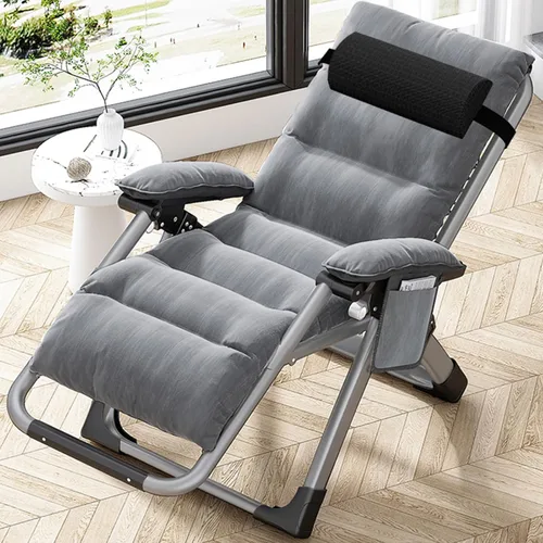 Miniatura 6 de DoCred Silla de gravedad cero, sillón reclinable de césped, tumbona reclinable para patio, tumbona plegable portátil con cojín suave desmontable