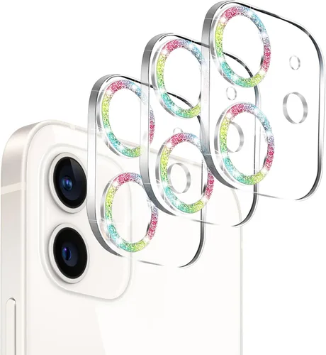 Miniatura 17 de Paquete de 3. Protector de lente de cámara Dengduoduo para iPhone 11 y iPhone 12 Mini, Glitter Bling Sparkle Ultra HD, vidrio templado, dureza 9H