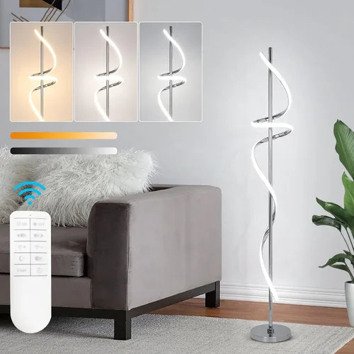 Miniatura 12 de EIDISUNY Lámpara de pie moderna para sala de estar, lámparas de pie LED en espiral de 3 colores con control remoto e interruptor de pie, lámpara