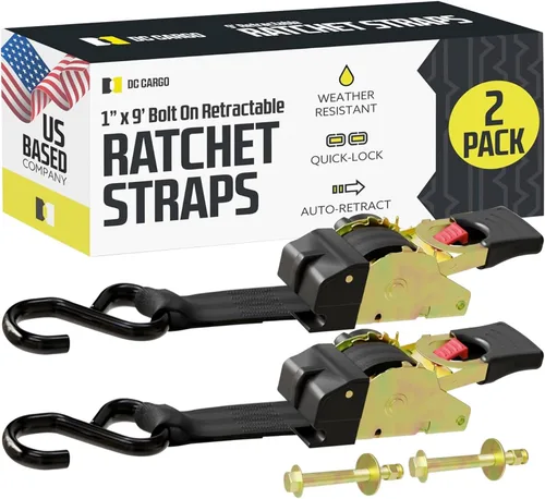 Miniatura 10 de DC Cargo Mall Correas de trinquete retráctiles automáticas atornilladas – (paquete de 2) 1 pulgada x 6 pies – 600 libras de resistencia a la rotura