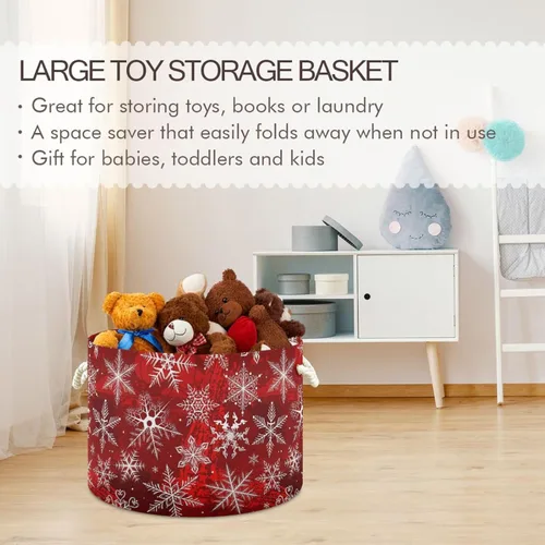 Miniatura 5 de Cesta de almacenamiento grande de Navidad con patrón rojo de copos de nieve para juguetes, ropa, caja de almacenamiento de ropa sucia, bolsa Patrón 5