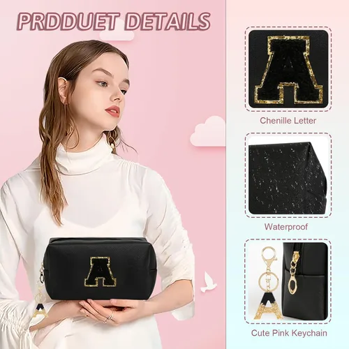 Miniatura 2 de AIBFRID 2 piezas de bolsas de maquillaje iniciales para mujeres, regalos de cumpleaños para niñas de 4 5 6 7 8 9 10 11 12 años, bolsas de cosméticos