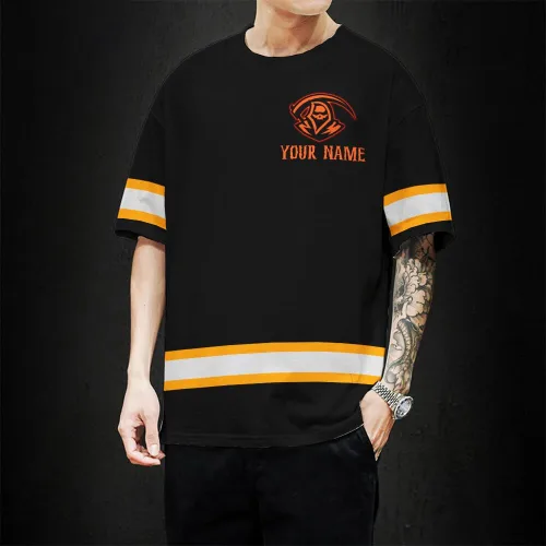 Miniatura 2 de Maddly Polo de alta visibilidad con diseño de calavera y bandera de Estados Unidos, ropa de trabajo patriótica con nombre personalizado para Camisa