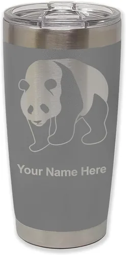 Miniatura 15 de LaserGram Vaso aislado al vacío de 20 onzas, oso panda, grabado personalizado incluido (negro)