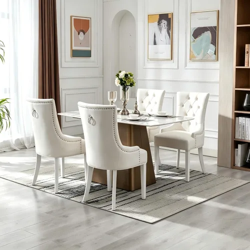 Miniatura 14 de Juego de 4 sillas de comedor modernas de mediados de siglo, sillas decorativas de terciopelo, sillas Parsons tapizadas, sillas laterales