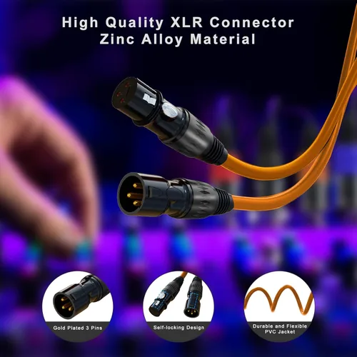Miniatura 4 de Cables XLR, cable de micrófono de 3 pies, paquete de 10 unidades, XLR macho a hembra chapado en oro de 3 pines, cable de 10 colores, cable