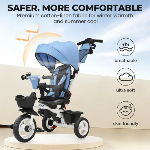 Miniatura 7 de EOOWOY Triciclo para niños pequeños con mango de empuje, Cochecito Triciclo 7 en 1 con asiento giratorio de 360°, respaldo reclinable, ruedas todo