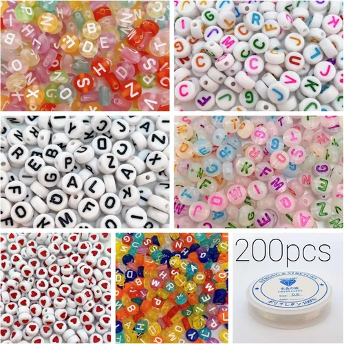 Miniatura 2 de Juego de 1200 cuentas de letras de 6 colores redondos acrílicos del alfabeto, pulseras de la amistad, cuentas del alfabeto surtido con 1 rollo