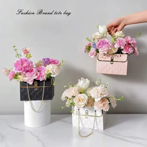 Miniatura 4 de 8 cajas de regalo de papel de flores, bolsa de San Valentín, bolsa de regalo, bolsas de ramo de flores con cadena de metal, caja de regalo