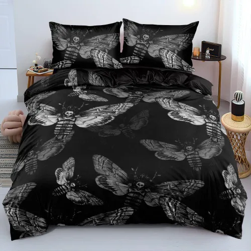 Juego de funda de edredón con diseño de calavera de la muerte de Holiyjog, tamaño queen, juego de ropa de cama gótica, funda de edredón con diseño