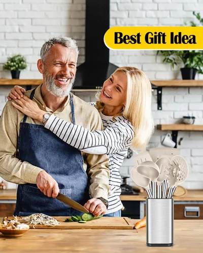 Miniatura 6 de Juego de utensilios de cocina de silicona, 8 piezas de utensilios antiadherentes con mango de acero inoxidable, herramientas de cocina resistentes
