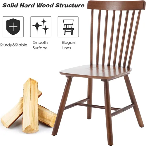 Miniatura 3 de Kmax Juego de 4 sillas de comedor vintage, sillas Windsor con patas de madera maciza, estilo campestre, nogal Nuez