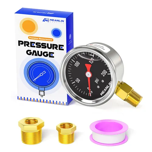 Miniatura 14 de MEANLIN MEASURE 2 unidades de acero inoxidable 015Psi relleno de líquido, medidor de presión relleno de glicerina de 1.5 pulgadas, aire de aceite