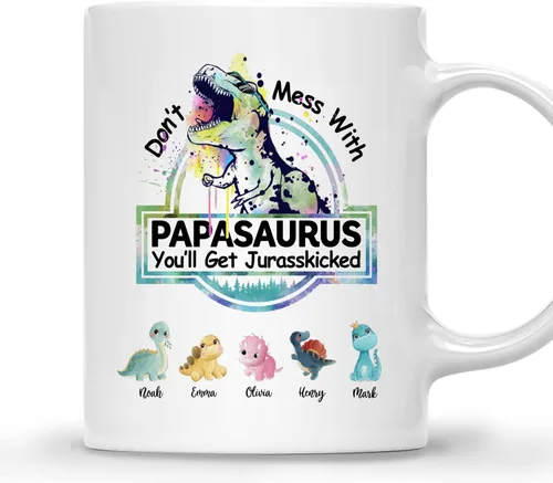 Gossby Taza personalizada (5 dinosaurios) Don_t Mess With Papasaurus - Taza personalizada para el día del padre, taza del día del padre, taza