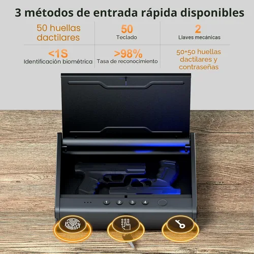 Miniatura 5 de PINEWORLD Caja fuerte para armas, caja de seguridad biométrica para pistola, caja fuerte para pistola con teclado retroiluminado de huellas
