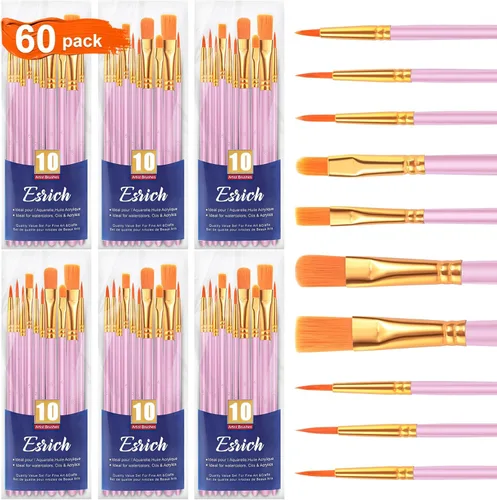 Miniatura 18 de ESRICH Juego de pinceles de pintura acrílica, 16 paquetes/160 unidades, cabezal de cepillo de nailon, adecuado para acrílico, óleo, acuarela, cuerpo